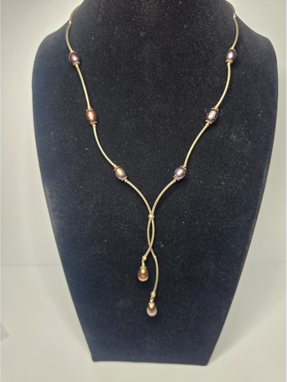 Vintage style Sterling Silver Y-Necklace with pearls 16"